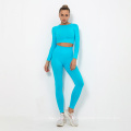 Premium Activewear Long Sleeves Crop Top And Leggings Set Women Workout High Waisted Seamless Sportswear